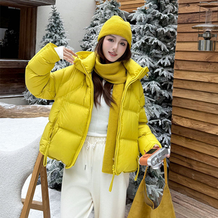 欧洲站6610连帽短款白鸭绒羽绒服女装加厚保暖泡芙面包服长袖外套