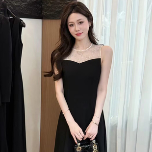 非凡2632春背心吊带连衣裙女高级感珠片装饰胸垫显瘦小黑裙长裙子