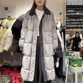 冬季 08219欧货灯芯绒翻领中长款 羽绒服女装 宽松新国标白鸭绒外套