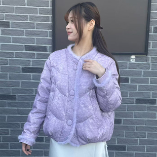 2025冬天新中式水貂毛领短款羽绒服女小香风面包服小个子保暖外套