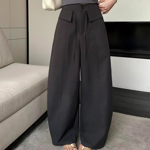 长裤 TTB 休闲裤 女抽绳垂感显瘦弯刀裤 子 9015通勤风高腰直筒阔腿裤