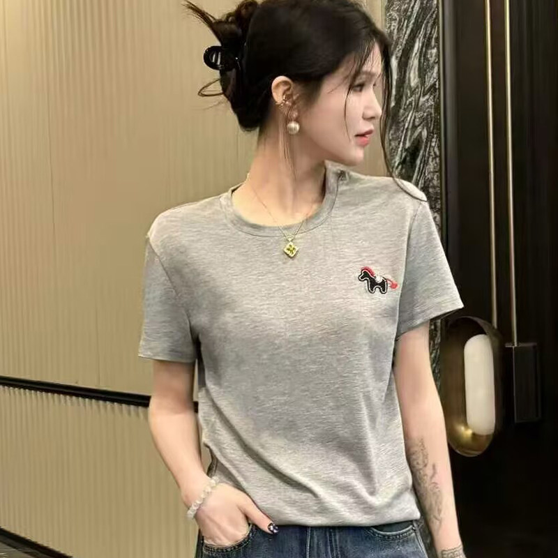 诱惑你2026春小马刺绣短袖T恤女圆领宽松百搭上衣卡通风休闲短袖