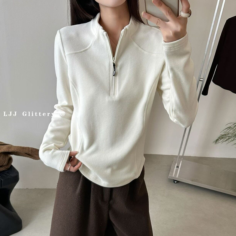 靓晶晶半拉链立领卫衣女打底衫