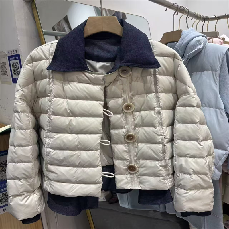 2025新款时尚翻领拼接假两件90鸭绒短款羽绒服女冬保暖外套爱裳依