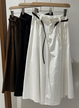 纯棉VAVE.OE品牌2025早秋新款白色高腰A字半身裙女装长款百搭裙子