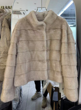 玖念柔软仿水貂绒毛外套女2025秋冬款立领短款百搭皮草大衣毛绒