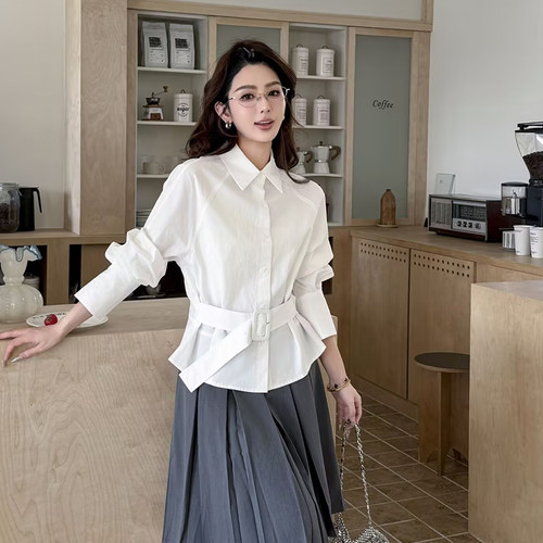 欧色伽韩系收腰显瘦长袖衬衫