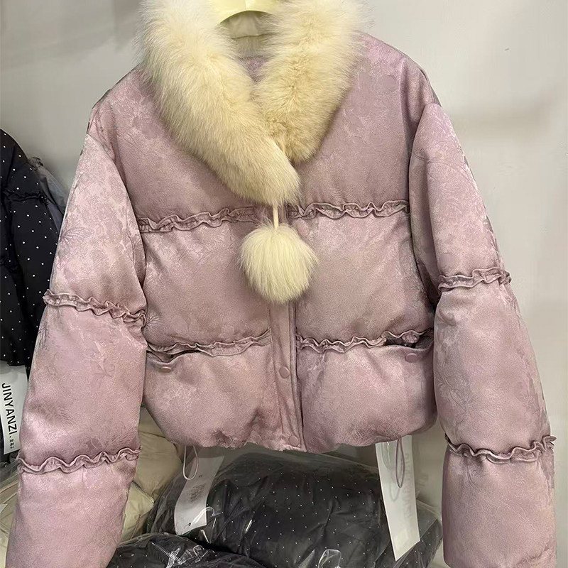 金燕子狐狸毛领白鸭绒羽绒服