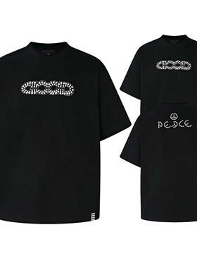 GOODBRAND Sorin色片烫钻T恤黑色宽松半袖衬衫圆领纯棉good短袖