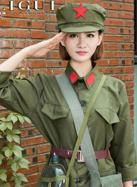 芳华同款绿军装演出服女款套装知青怀旧服装表演服65式红军舞台装