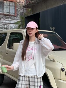 NATURAL HOTEL 可拆卸格纹方领连帽宽松防晒外套