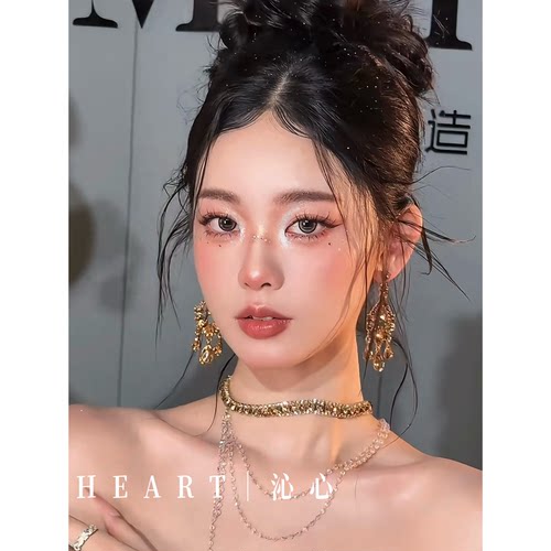 TM｜手作千金造型金色流苏项链套装三件套
