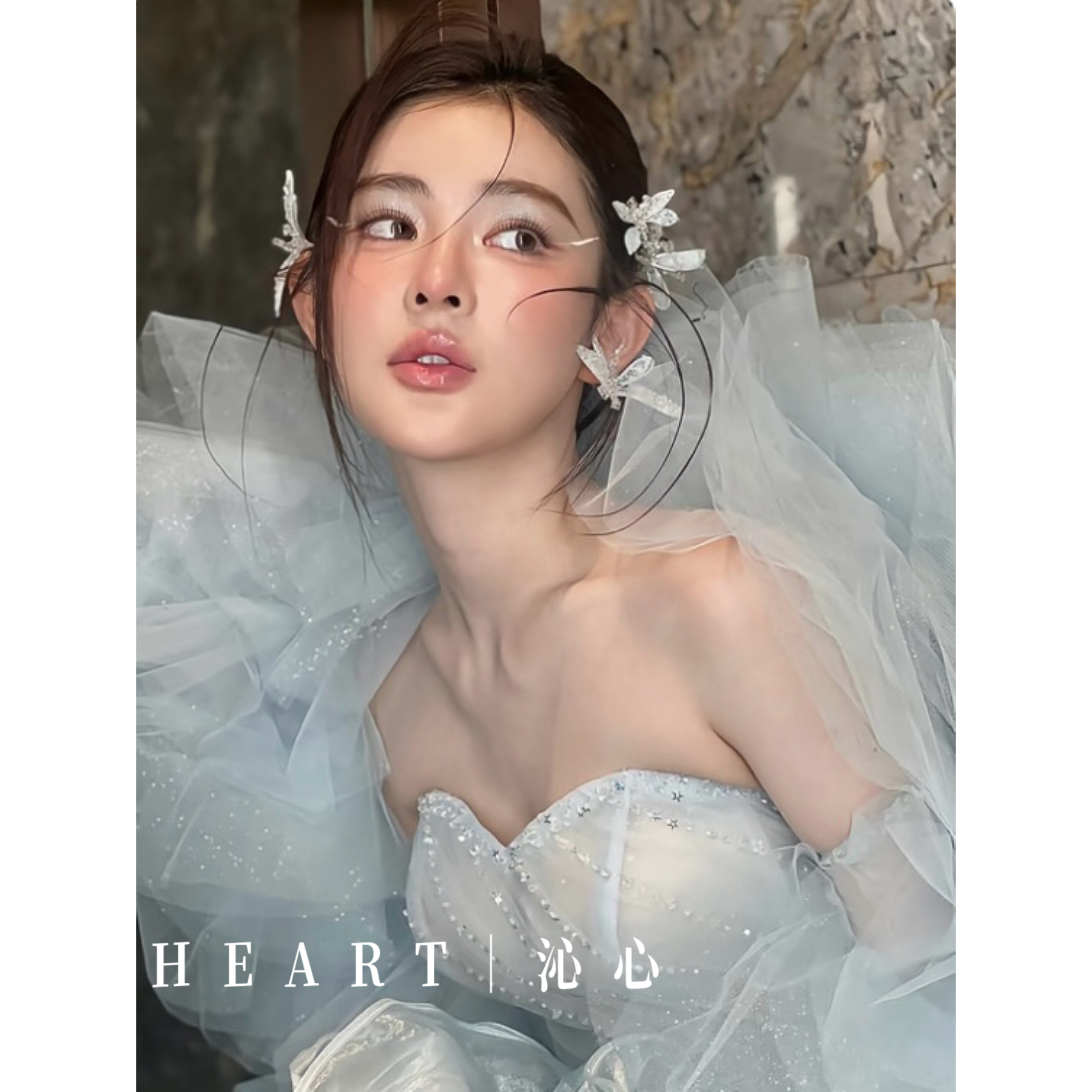 TM｜手作凝胶蜻蜓碎钻新娘头饰套装（5蜻蜓+耳夹