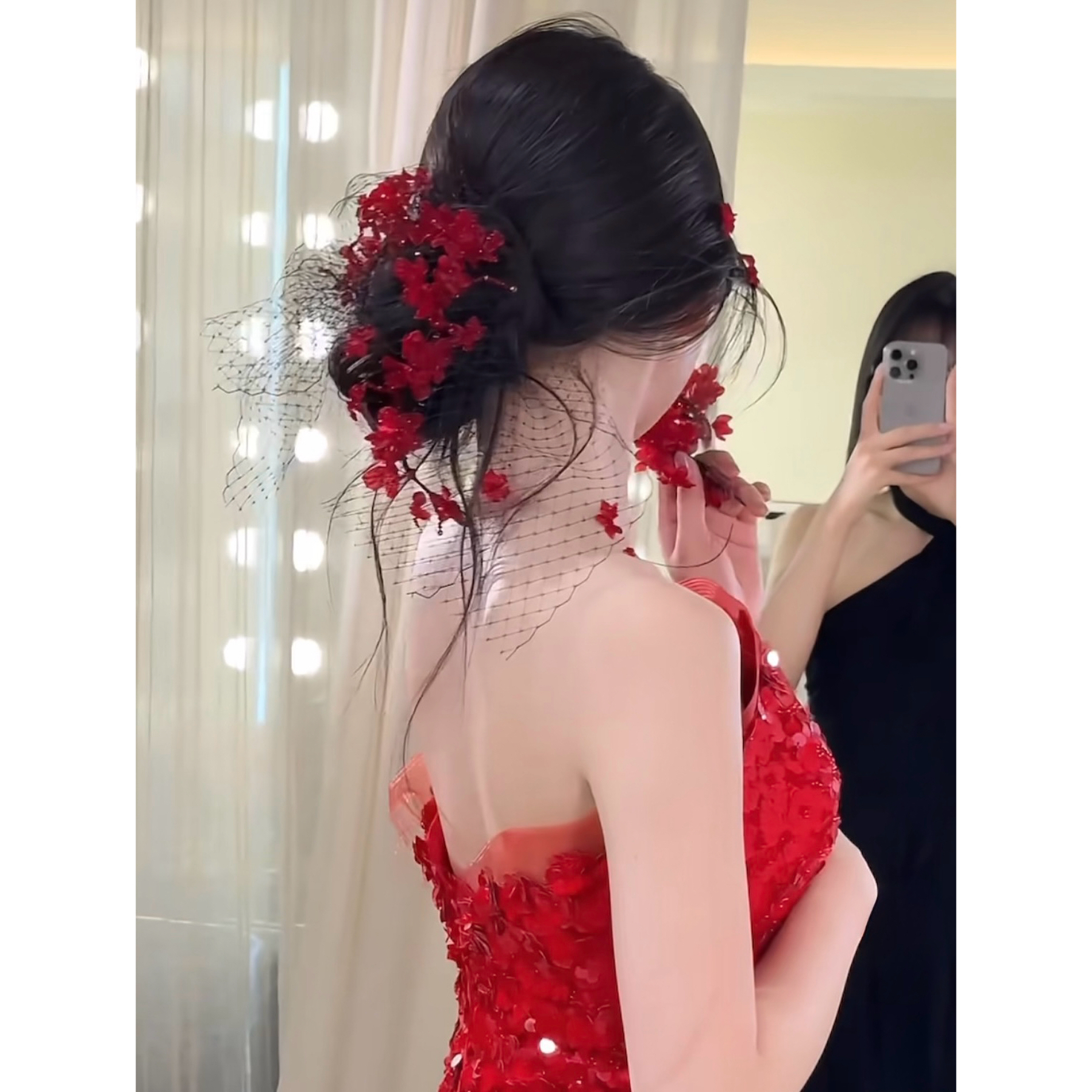 TM｜新娘敬酒服红色造型头饰 手作彼岸花（包含黑网