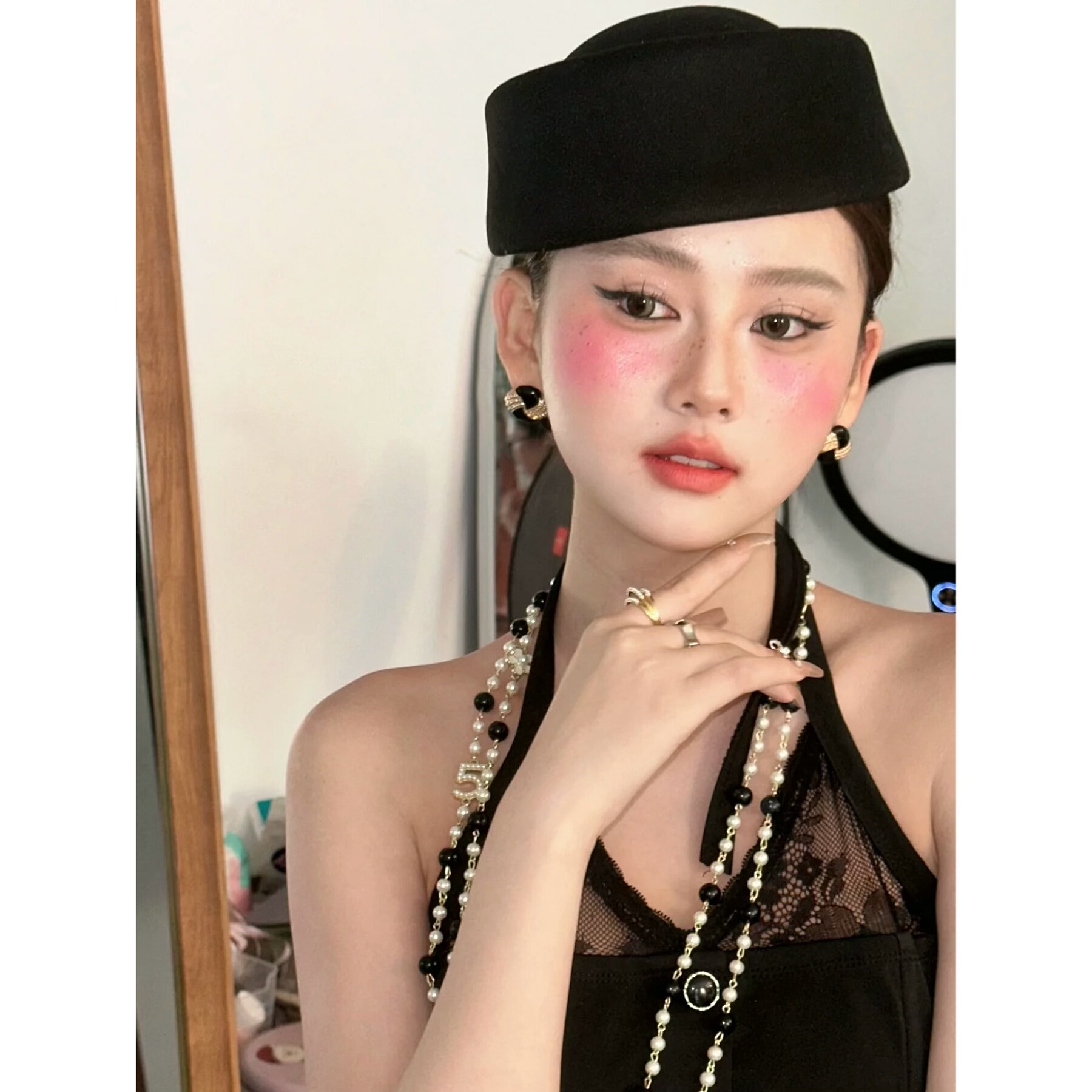 T M｜jennie珍妮同款造型小野猫帽子项链耳饰