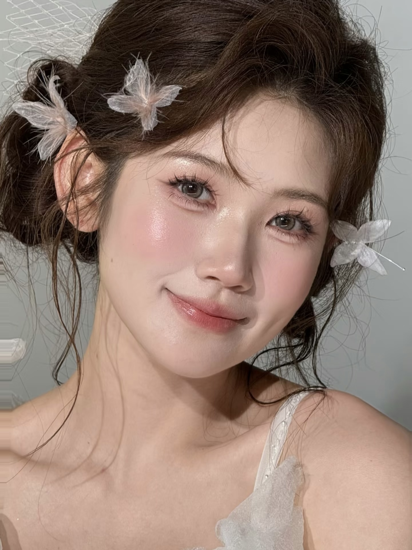 TM｜B3粉色蝴蝶仙气手作羽毛六件套新娘头饰