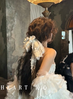 T M｜E06“爱丽丝梦境”手作大长款蕾丝蝴蝶结新娘头饰发尾