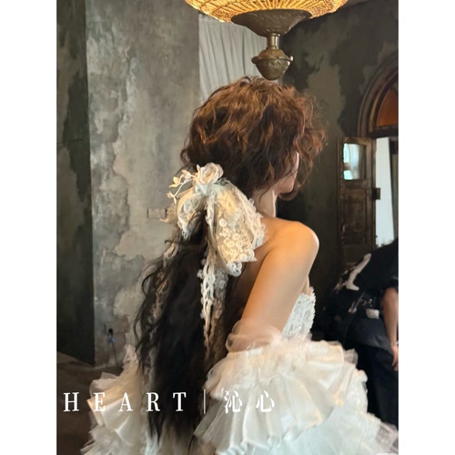 T M｜E06“爱丽丝梦境”手作大长款蕾丝蝴蝶结新娘头饰发尾