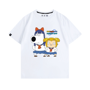 饺子恶搞之家POP子和PIPI美的日常动漫棉美式衣服重磅男装短袖T恤