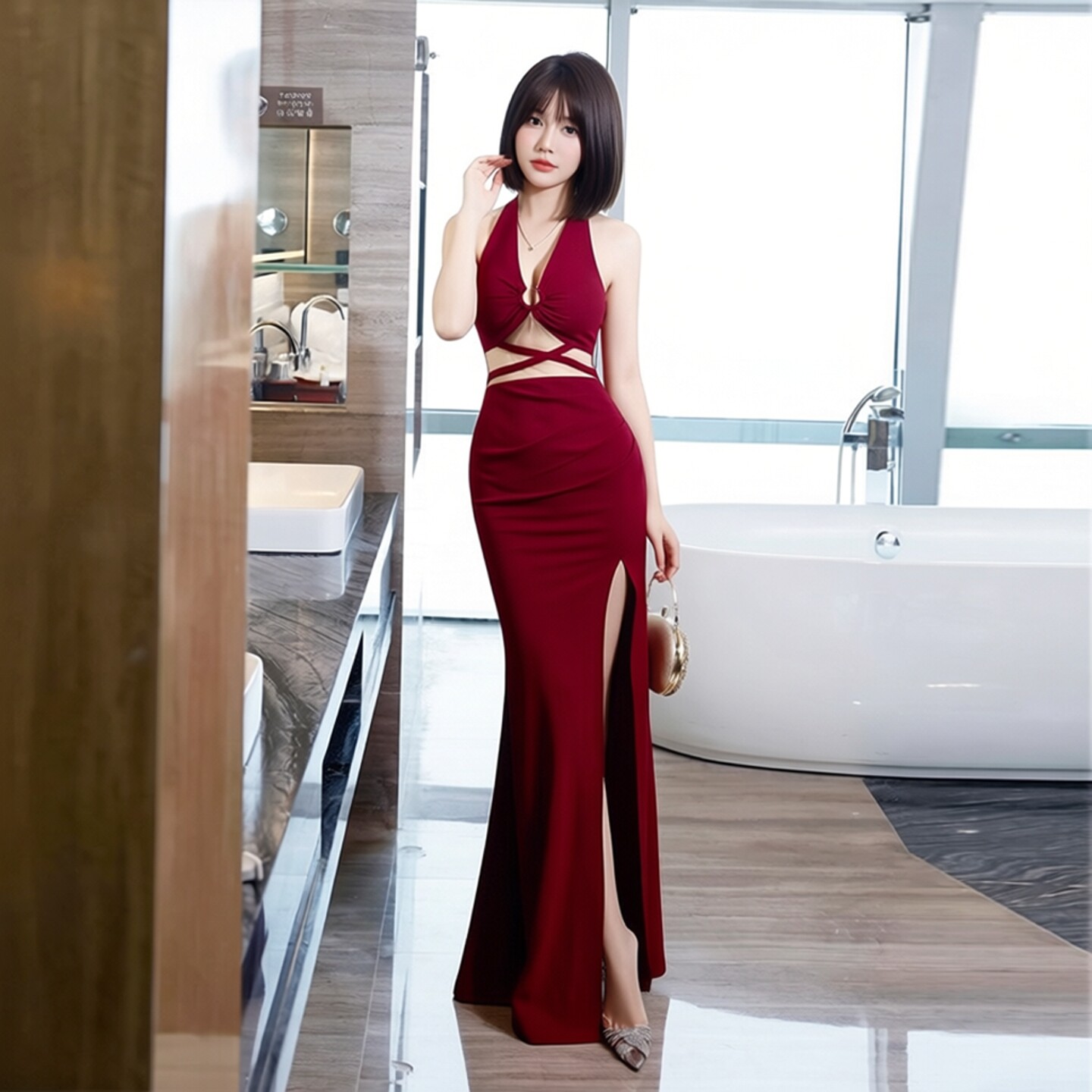晚礼服女2026新款挂脖漏背长裙