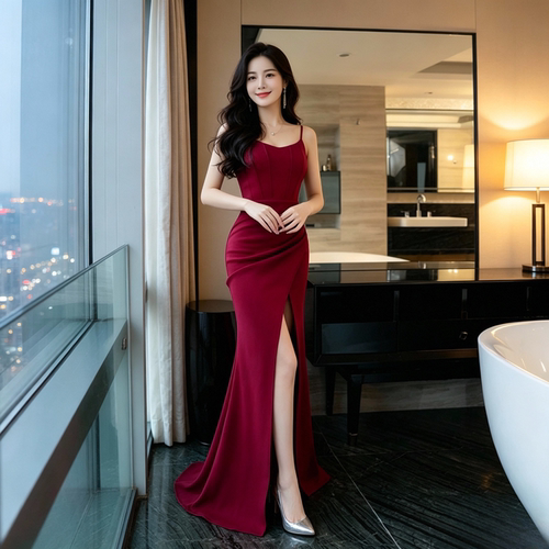 2026轻奢小众吊带鱼尾晚礼服女
