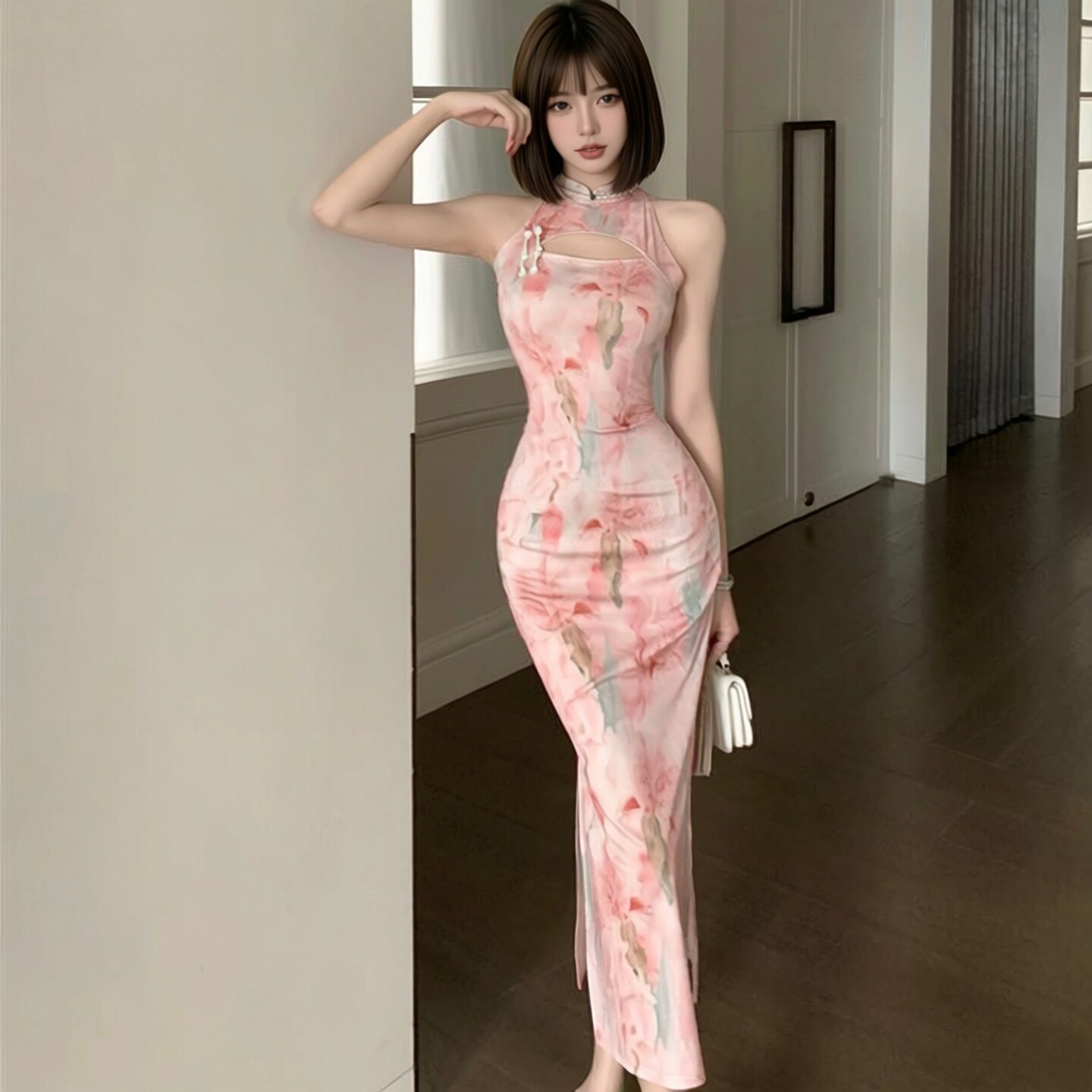 绝美漂亮新中式改良旗袍连衣裙女印花无袖气质复古修身包臀裙新款
