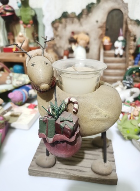 欧洲回流中古树脂老货麋鹿烛台，满38包邮