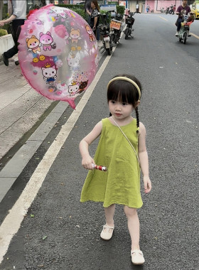 2026夏季新品女童时髦背心裙韩版女宝宝小清新绿色裙子洋气连衣裙