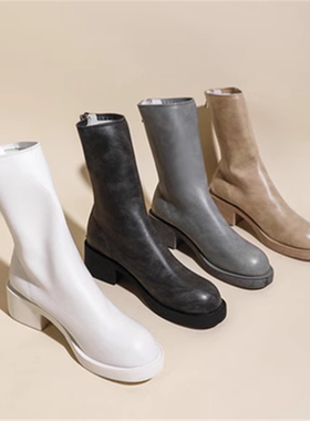 2023秋冬短筒百搭guidi倒靴瘦瘦靴马丁靴女粗跟后拉链鬼帝短靴潮