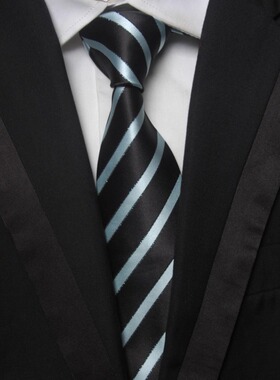 男士正装商务手打领带浅绿色条纹职业优雅领带7.5CM领带