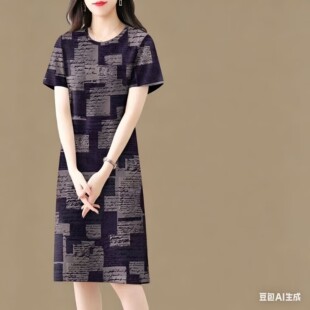 印花捡漏~时尚显瘦大码韩版衣宽松短袖印花中长款修身连衣裙