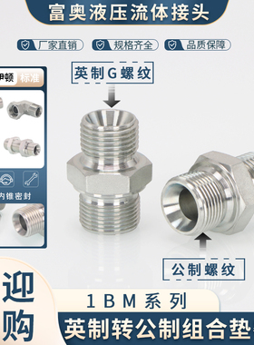 英制转公制直通1BM英制C型60°内锥高压油管接头碳钢外螺纹直接头