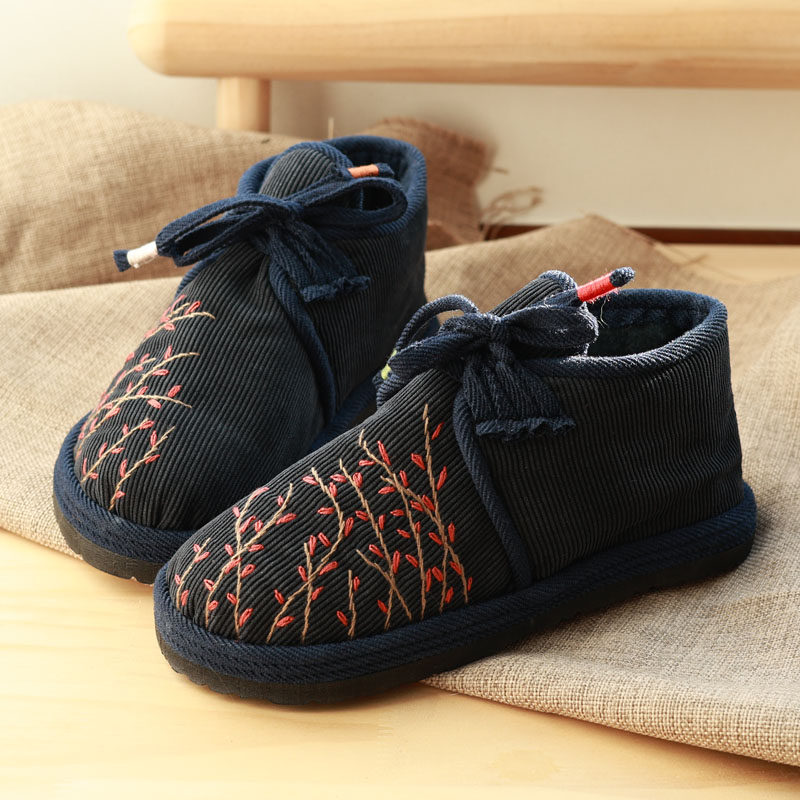 手工刺绣蔓藤布鞋女款冬季加绒加厚保暖女鞋新款软底不累脚女鞋
