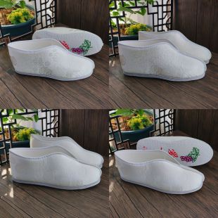 老人去世男女款 绣花老北京布鞋 寿衣配件丧葬殡葬用品 棉鞋 白色寿鞋