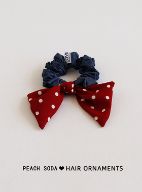 复古港风红色波点蝴蝶结发绳大肠圈小众设计感扎发头绳女头饰皮筋