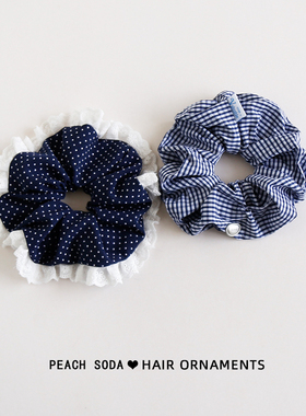 法式复古藏蓝色波点大肠圈发圈小众设计高级感低马尾头绳女发饰