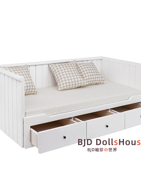 bjd娃屋家具blythe10分12分ob11北欧风坐卧沙发床 白色沙发抽屉床
