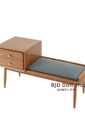 bjd娃屋家具blythe小布6分/8分12 ob11 百搭实木抽屉带坐垫换鞋凳