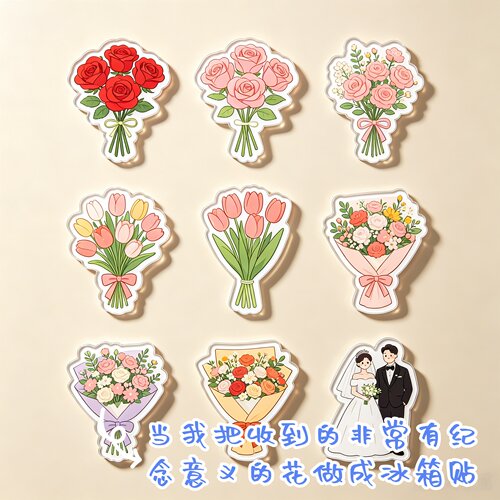 亚克力软磁花束冰箱贴定制吸贴磁吸colorwalk鲜花朵创意抠图定制