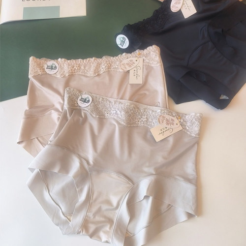 蕾丝边无痕奶丝女蚕丝裆高弹内裤