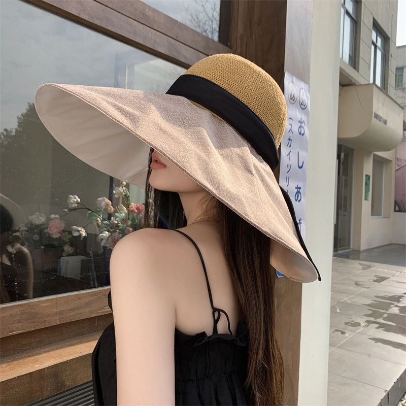 【17CM超大帽檐】新款遮阳帽女蝴蝶结防晒渔夫帽太阳帽沙滩帽