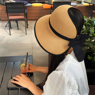 2025新款夏季大檐草帽女防晒帽可折叠时尚百搭遮脸空顶遮阳帽子