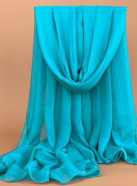 湖水蓝色丝巾超大3米加长孔雀蓝雪纺纱巾夏季防晒沙滩巾秋冬围巾