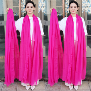玫瑰红色广场舞蹈围巾3米超大丝巾女薄款妈妈春秋冬洋气时尚纱巾