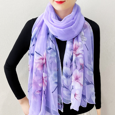 新款纱巾高档丝巾春秋韩版时尚百搭印花长款洋气防晒围巾沙滩披肩