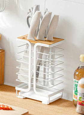 纳川厨房刀架厨房用品铁制带托盘沥水刀架台面收纳整理刀具置物架
