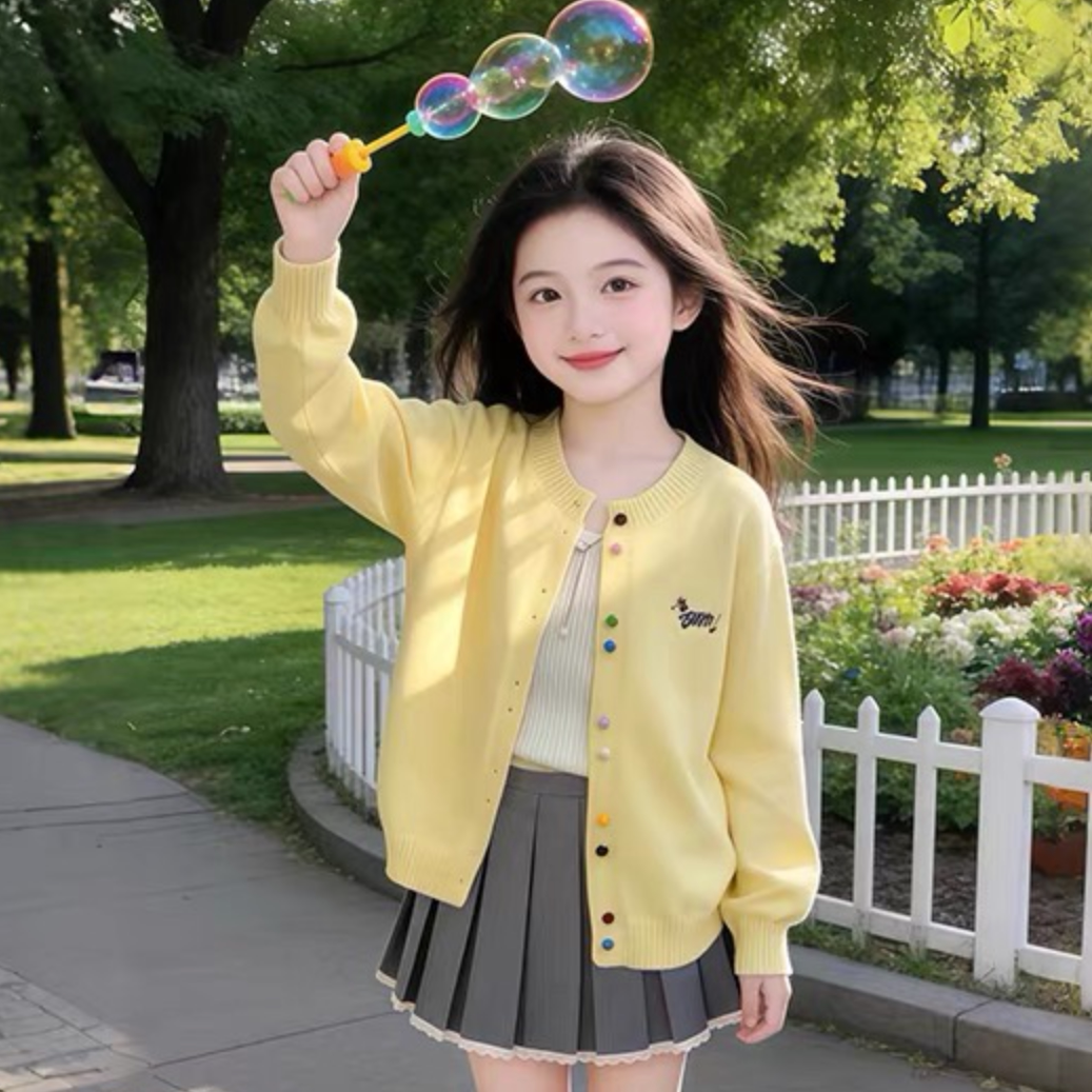 女童针织开衫春秋款2026新款洋气薄款毛衣外套儿童超好看外搭上衣