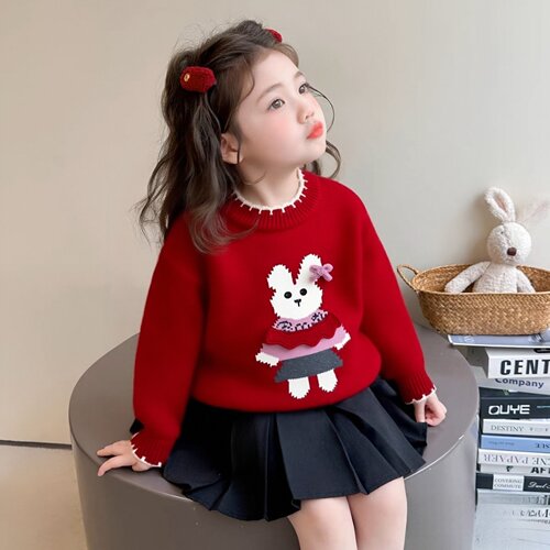 儿童毛衣2025秋冬款女童洋气针织上衣宝宝加厚保暖过年衣服打底衫