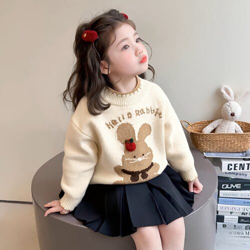 女童毛衣加厚秋冬款2025新款儿童可爱女宝宝拜年过年服打底衫上衣