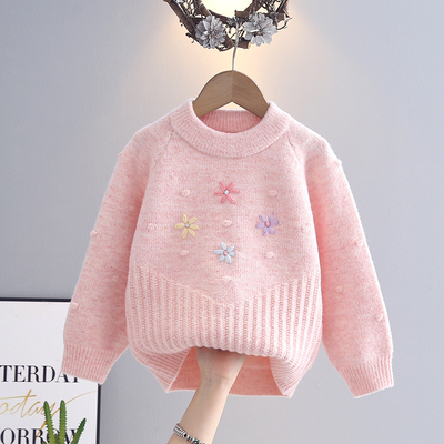 秋冬季女童圆领保暖长袖中大童针织毛衣打底衫2025新款百搭套头